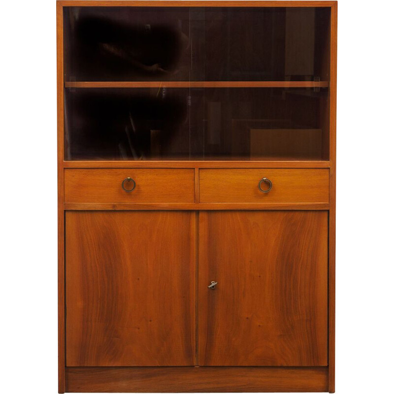 Vintage walnut cabinet with glass display 1950s