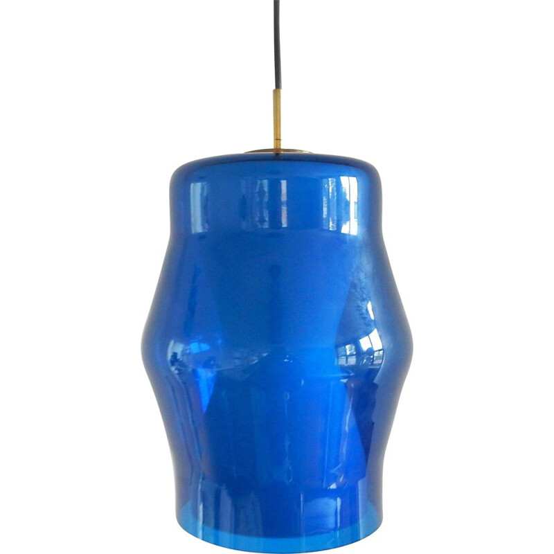 Vintage blue and white glass pendant lamp, 1960s