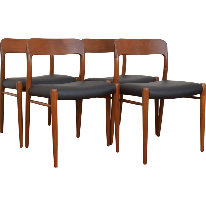 Pair of Mid-Century Teak & Leather Chairs by N. O. Møller for J.L. Møller, Danish 1960s