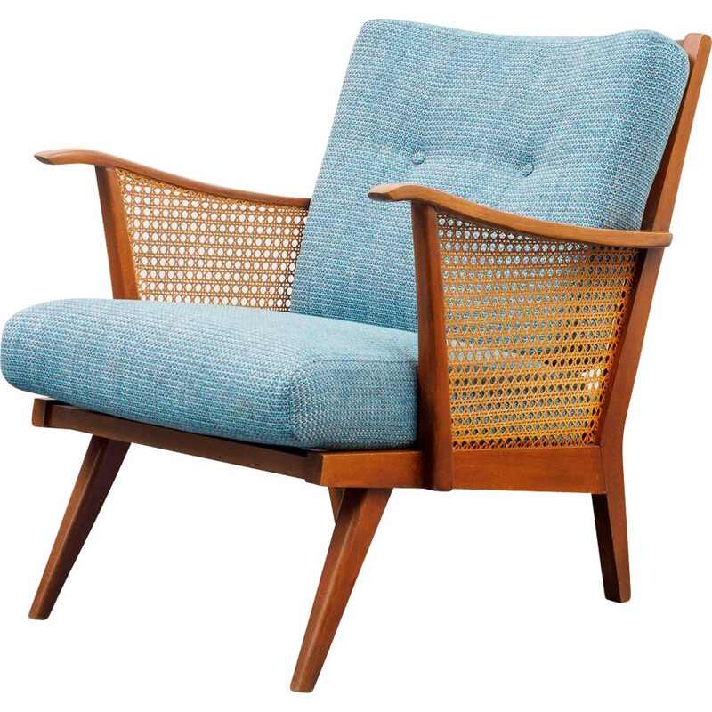 armchair in beechwood with Viennese weave newly upholstered 1950s