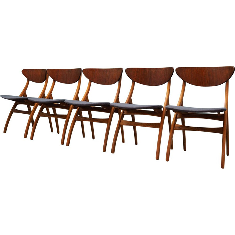 Set of 5 vintage teak chairs, 1970	