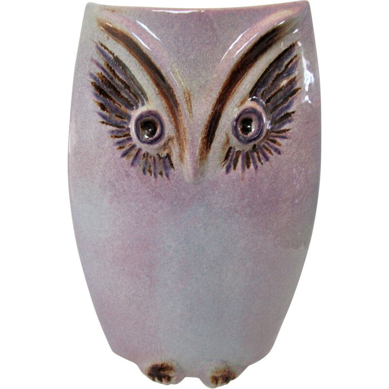Vintage glazed ceramic owl-shaped vase, 1970