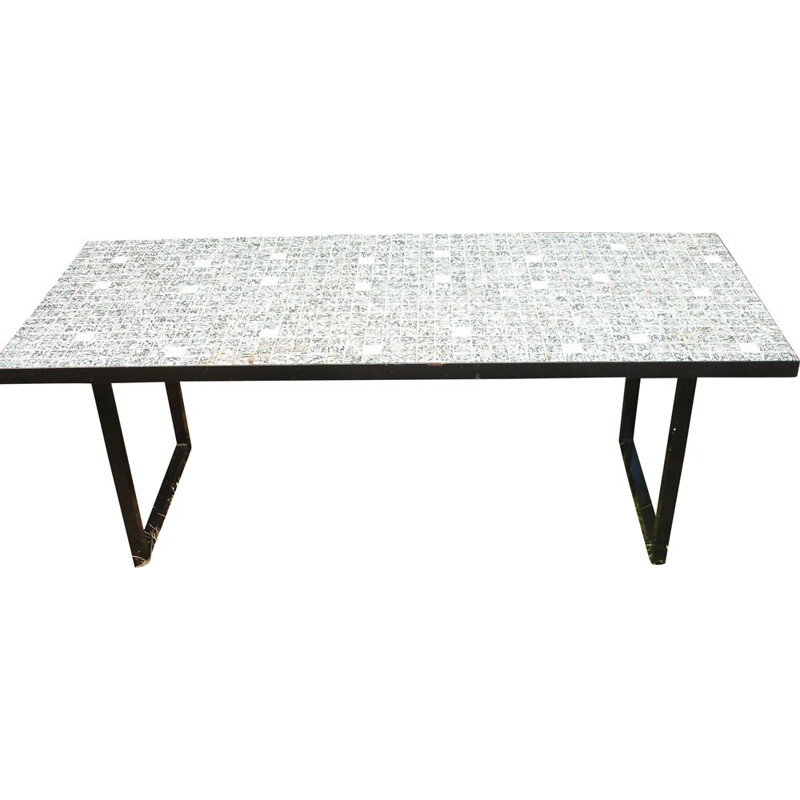 Vintage coffee table for living room in grey and white ceramic 1970