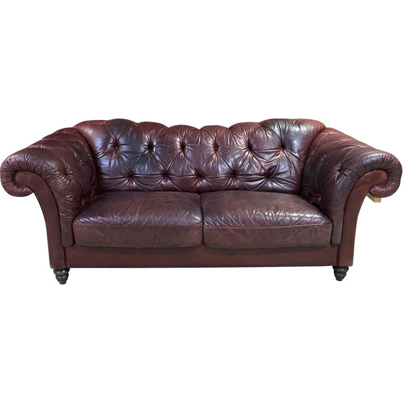 Large vintage leather Chesterfield sofa 1970
