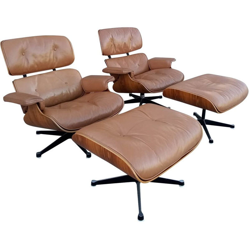Paire de fauteuils et ottomans Lounge 1960