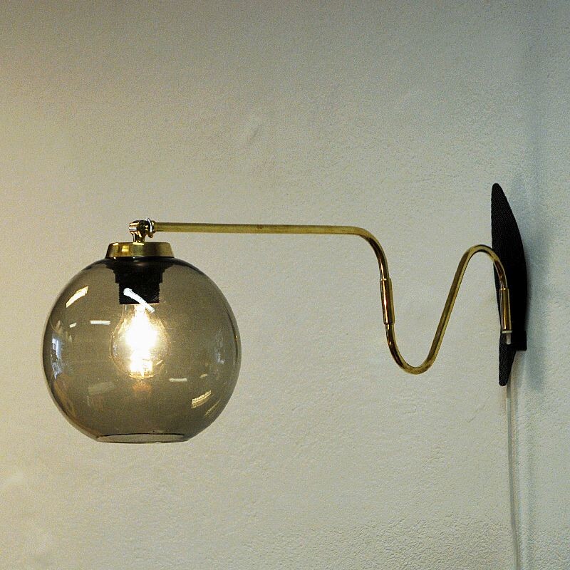 Vintage Wall lamp on brassarm with glassdome Høvik Verk, Norway 1950s