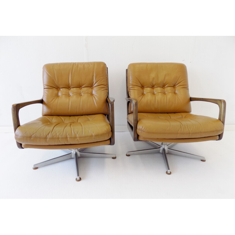 Paire de fauteuils Vintage Eugen Schmidt en cuir caramel pour Soloform 1960