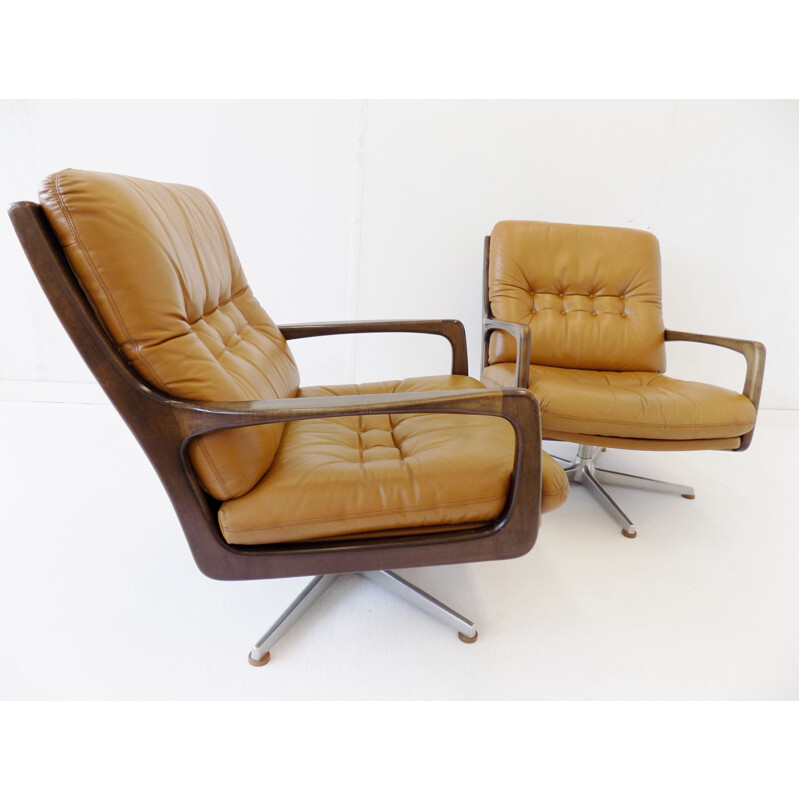 Pair of Vintage Eugen Schmidt caramel leather armchairs for Soloform 1960s