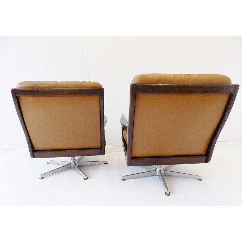 Pair of Vintage Eugen Schmidt caramel leather armchairs for Soloform 1960s