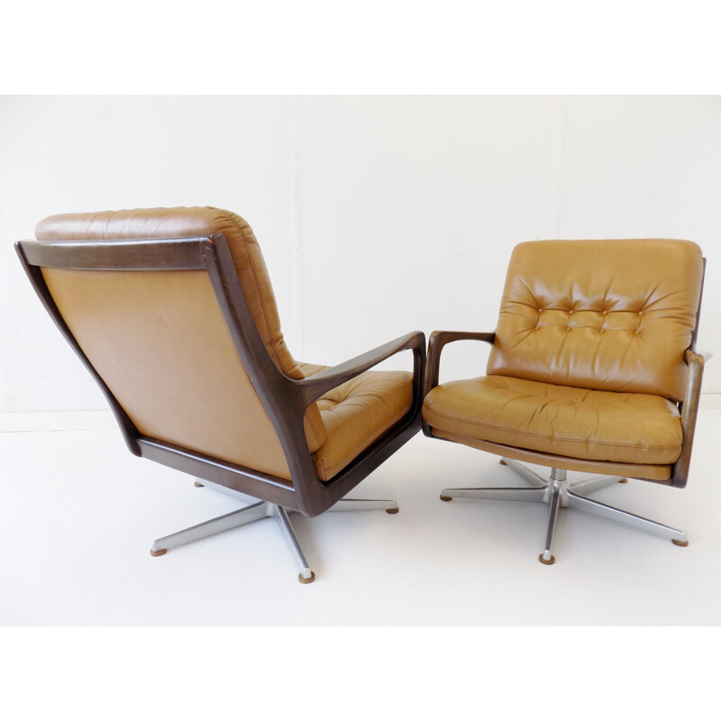 Pair of Vintage Eugen Schmidt caramel leather armchairs for Soloform 1960s