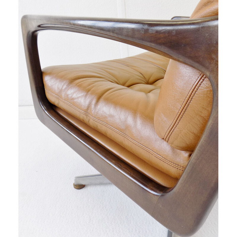 Paire de fauteuils Vintage Eugen Schmidt en cuir caramel pour Soloform 1960