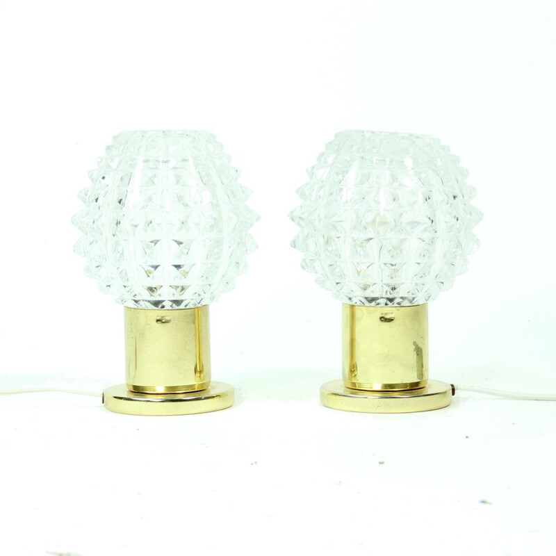 Pair of vintage Glass And Brass Table Lamps From Lustry Kamenicky Senov, 1970s