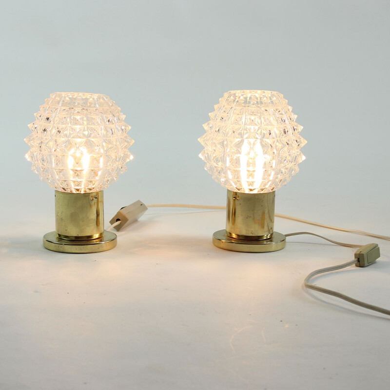 Pair of vintage Glass And Brass Table Lamps From Lustry Kamenicky Senov, 1970s