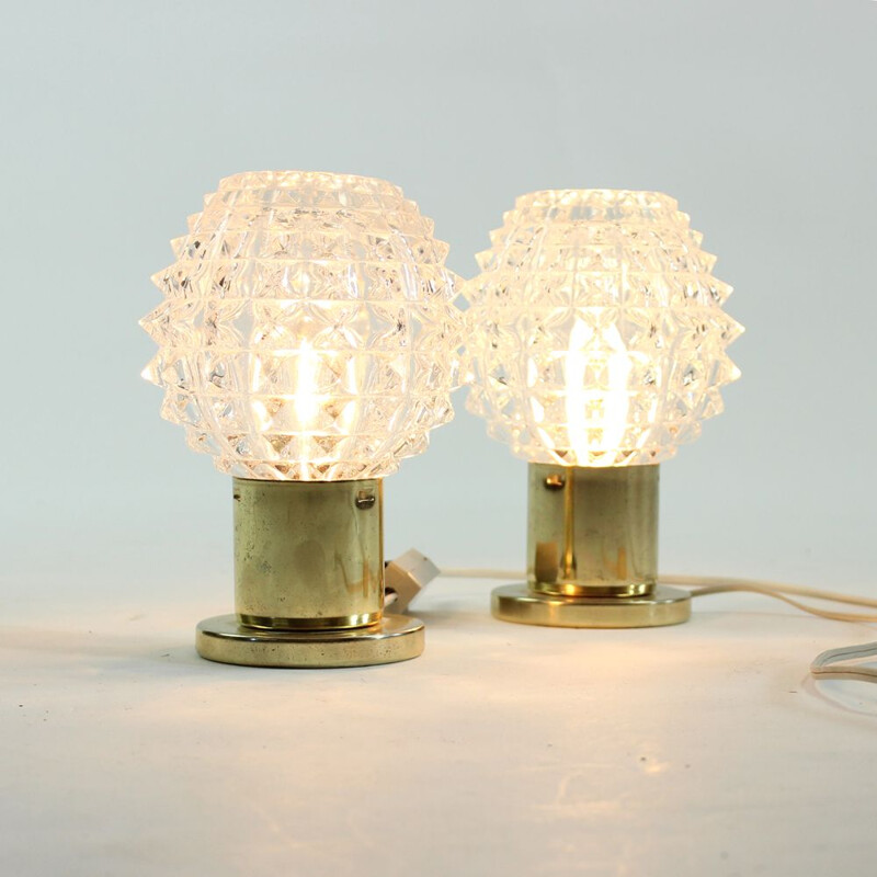 Pair of vintage Glass And Brass Table Lamps From Lustry Kamenicky Senov, 1970s