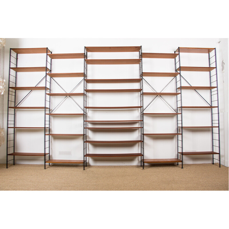 Vintage Ladderax large modular shelf in Teak and Steel 1970