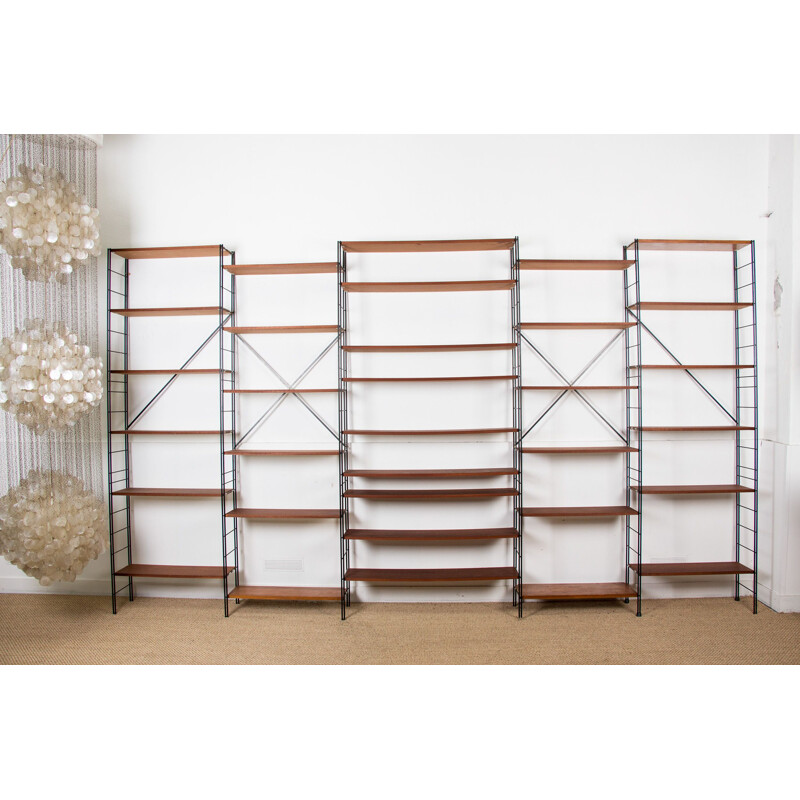 Vintage Ladderax large modular shelf in Teak and Steel 1970