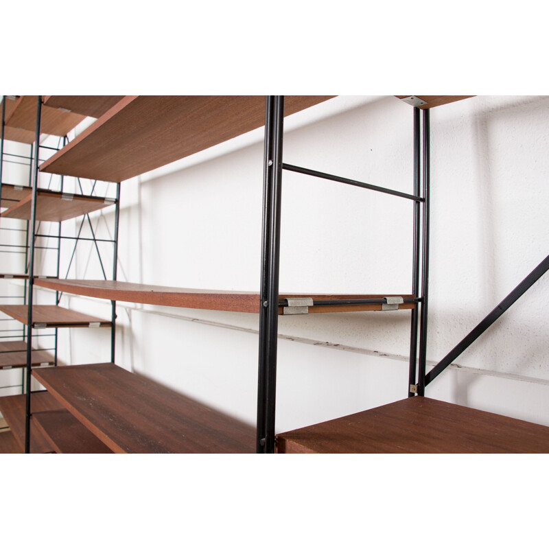 Vintage Ladderax large modular shelf in Teak and Steel 1970