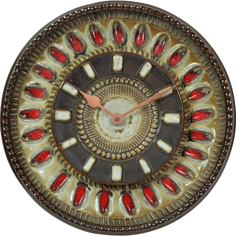 Wall clock in brown red ceramic - 1970s