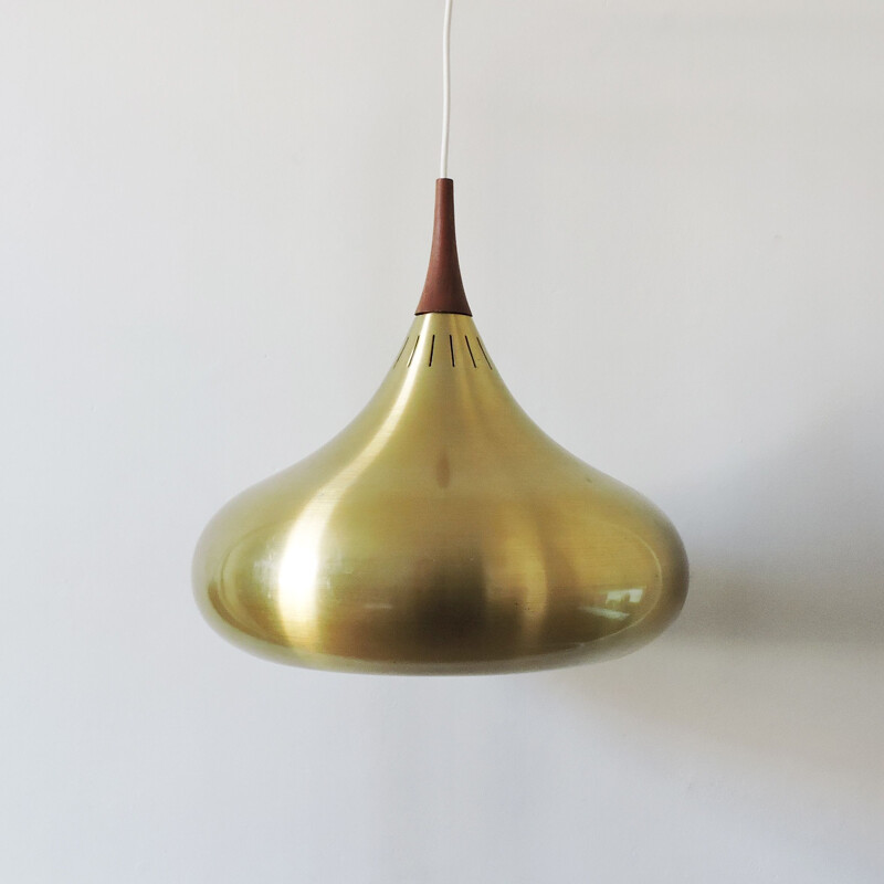 Vintage Orient Brass and Teak Pendant Lamp by Jo Hammerborg for Fog & Morup , 1950s