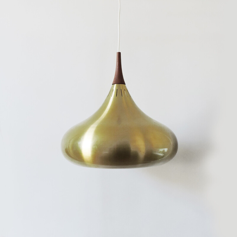 Vintage Orient Brass and Teak Pendant Lamp by Jo Hammerborg for Fog & Morup , 1950s