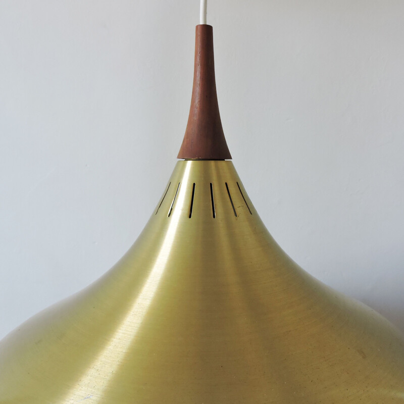 Vintage Orient Brass and Teak Pendant Lamp by Jo Hammerborg for Fog & Morup , 1950s