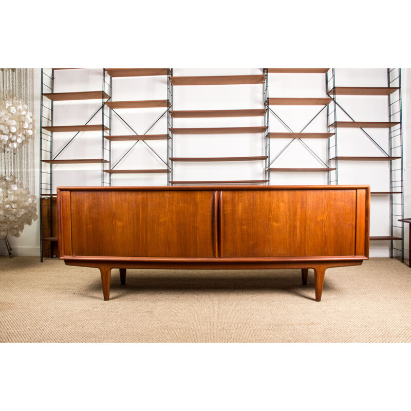 Vintage Teak Sideboard with Curtain Doors by Bernhard Pedersen Danish 1960