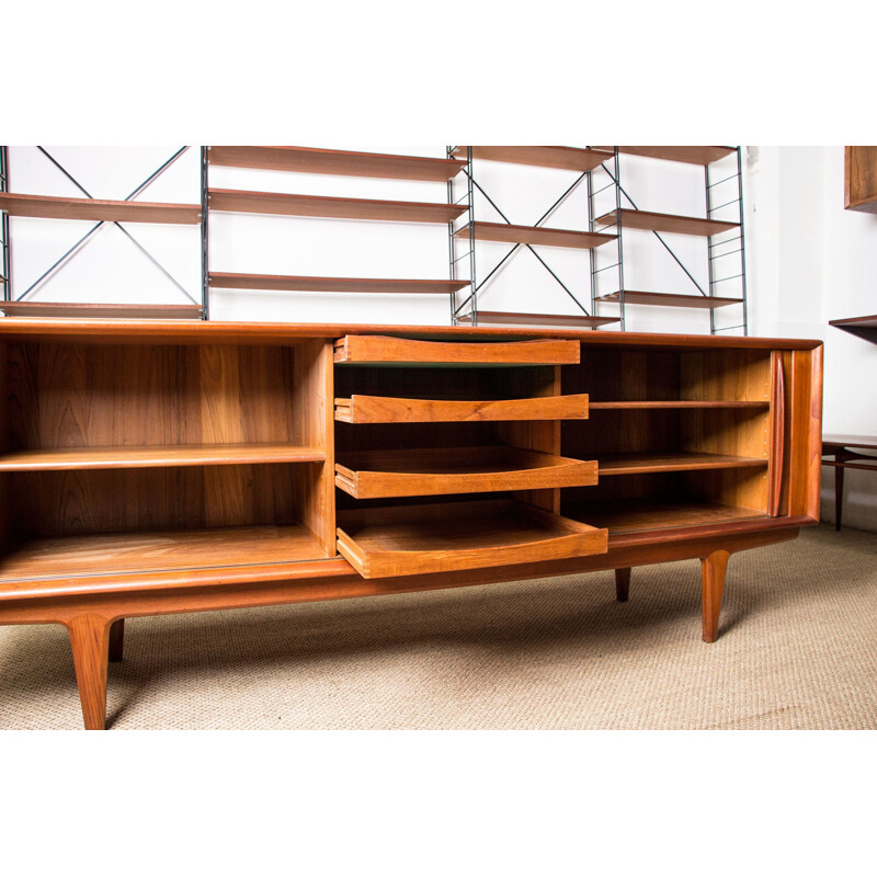 Vintage Teak Sideboard with Curtain Doors by Bernhard Pedersen Danish 1960