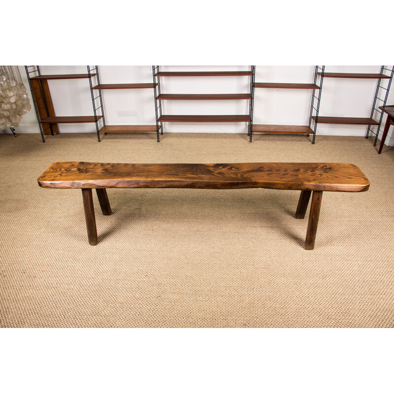 Large vintage bench in solid Elm hand carved by Olavi Hanninen for Mikko Scandinavian Nupponen