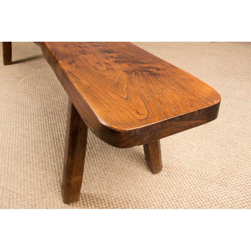 Large vintage bench in solid Elm hand carved by Olavi Hanninen for Mikko Scandinavian Nupponen