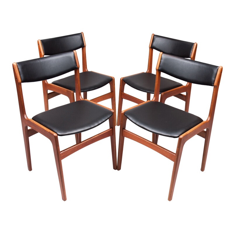 Ensemble de 4 chaises vintage Teck par Erik Buch danois 1960