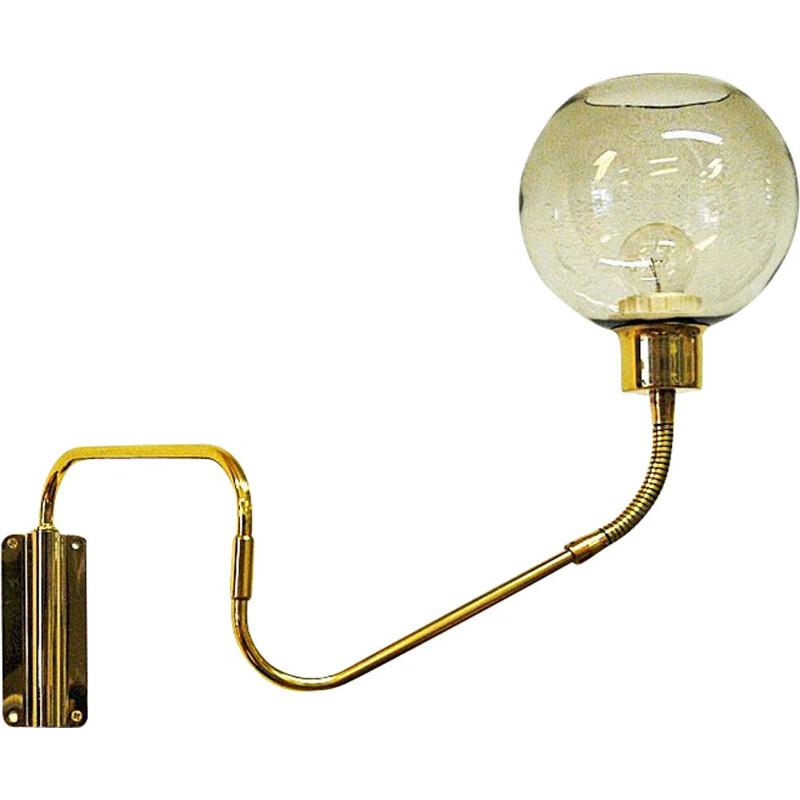 Wall lamp on brass arm with glass dome T. Røste & Co Norway 1950s