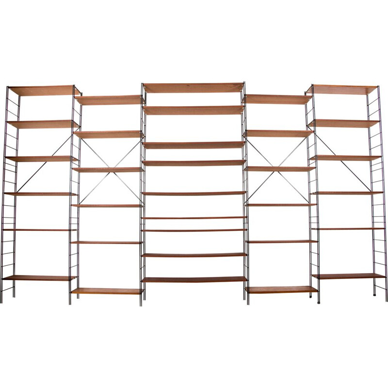 Vintage Ladderax large modular shelf in Teak and Steel 1970