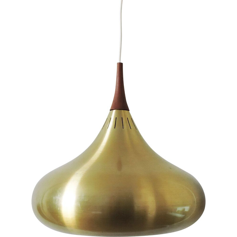 Vintage Orient Brass and Teak Pendant Lamp by Jo Hammerborg for Fog & Morup , 1950s