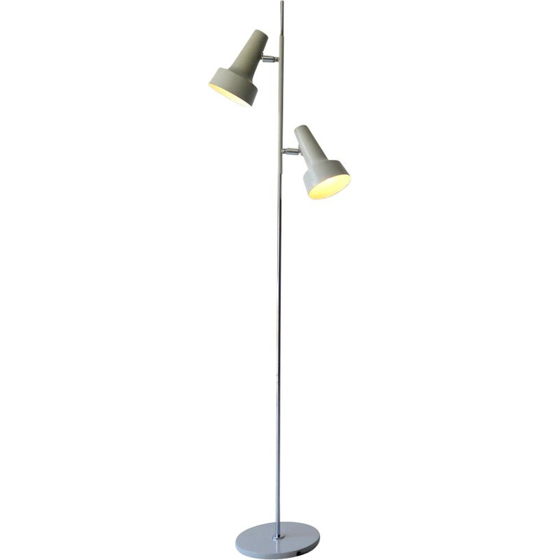 Vintage Grey metal floor lamp with 2 adjustable spotlights, 1970s