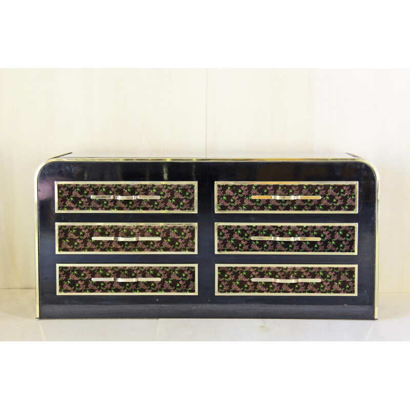 Vintage black gilded metal sideboard, Italy 1980