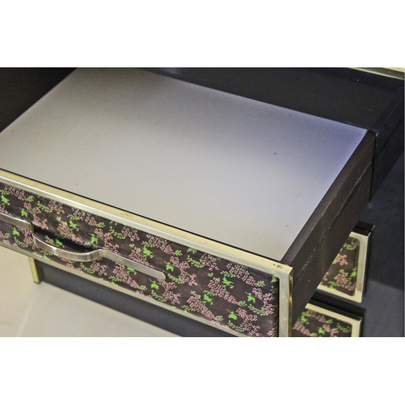 Vintage black gilded metal sideboard, Italy 1980