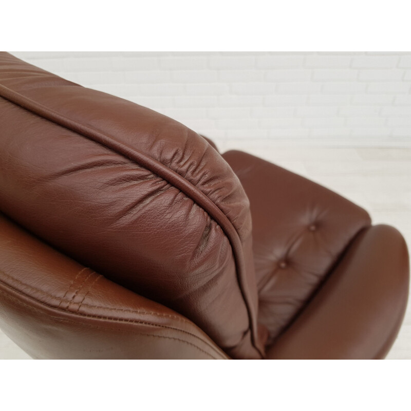 Fauteuil pivotant vintage en cuir rembourré Danois 1970