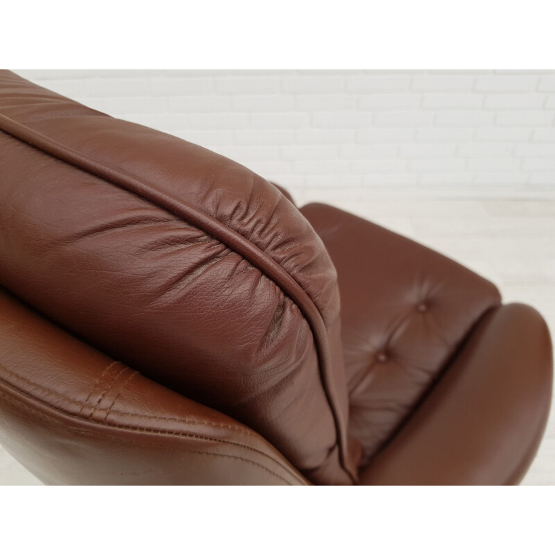 Vintage swivel armchair leather upholstery Danish 1970