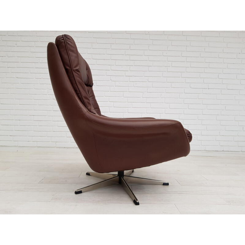 Vintage swivel armchair leather upholstery Danish 1970