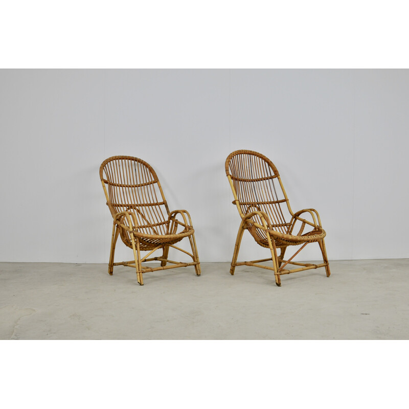 Pair of Vintage rattan armchairs 1960