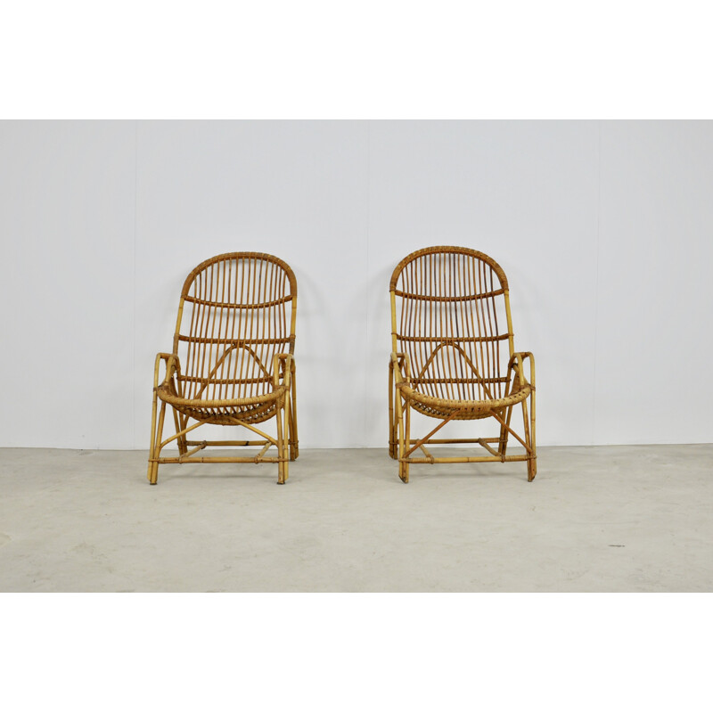 Pair of Vintage rattan armchairs 1960