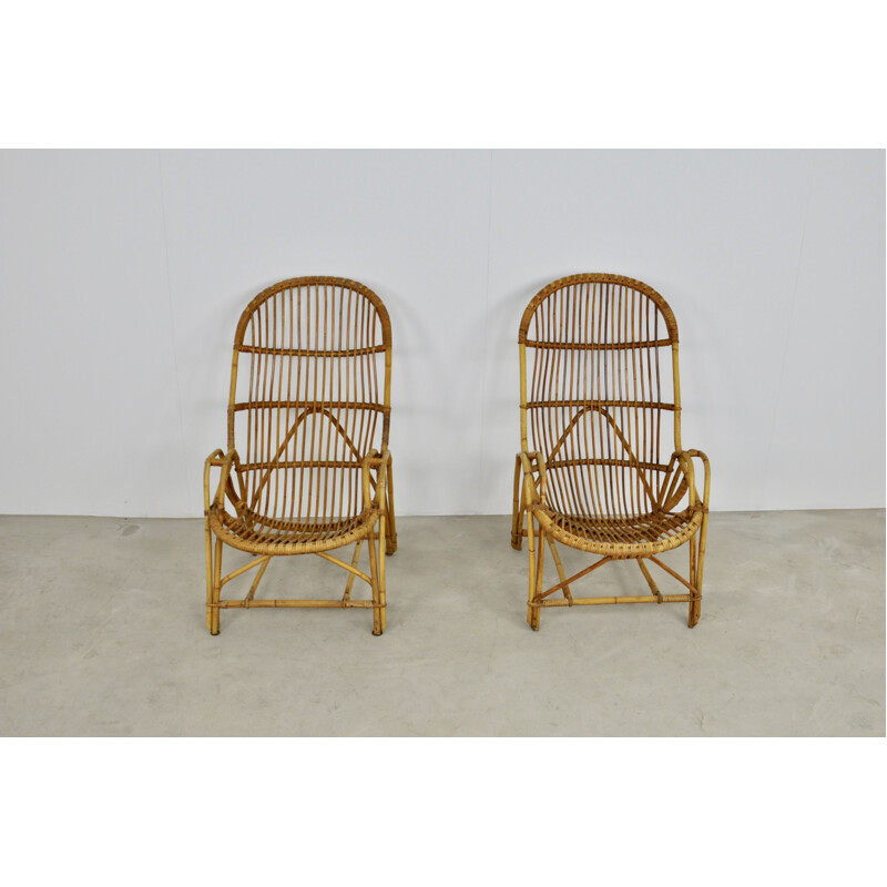 Pair of Vintage rattan armchairs 1960