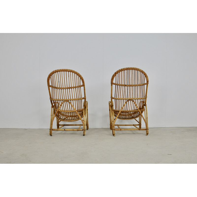 Paire de fauteuils Vintage en rotin 1960