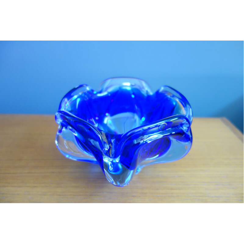 Vintage Blue glass bowl by Josef Hospodka 1960s