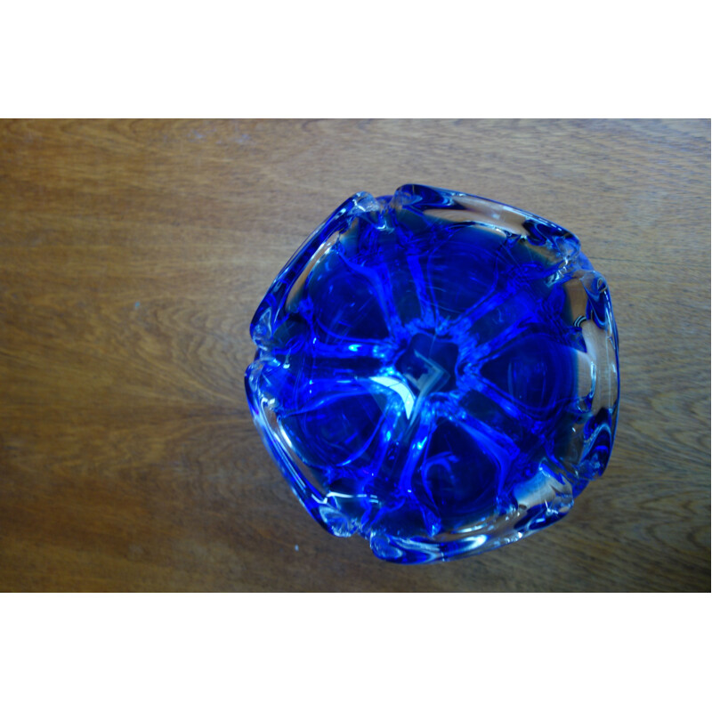 Vintage Blue glass bowl by Josef Hospodka 1960s