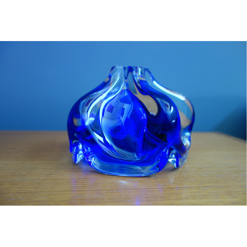 Vintage Blue glass bowl by Josef Hospodka 1960s