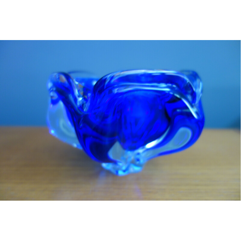 Vintage Blue glass bowl by Josef Hospodka 1960s