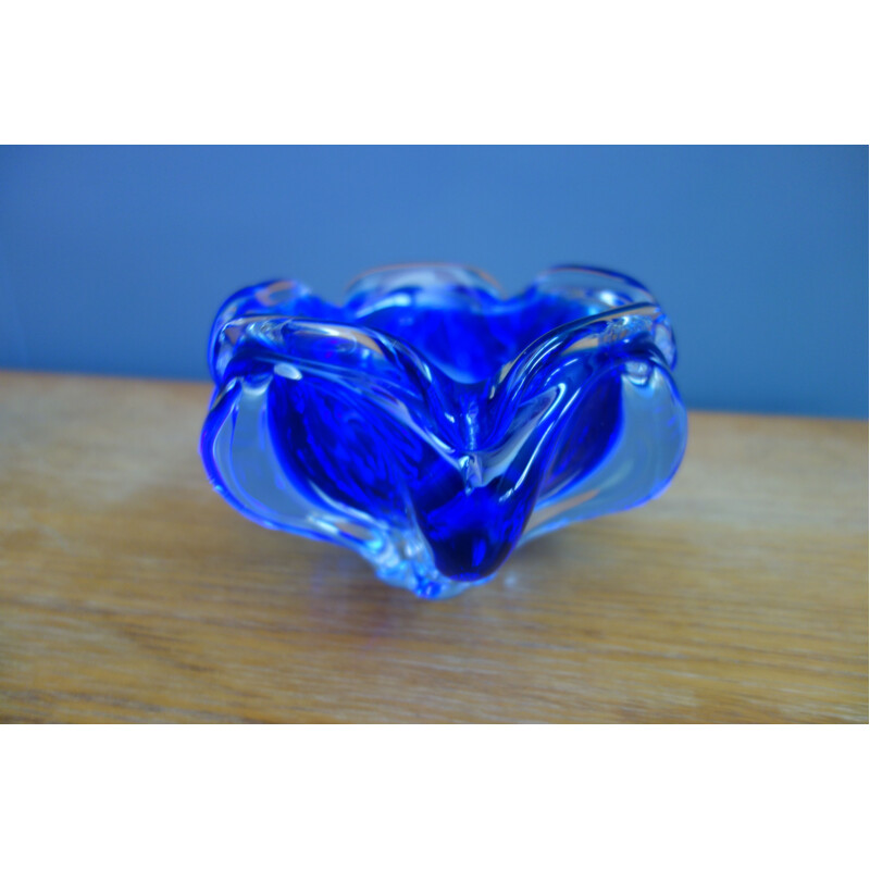 Vintage Blue glass bowl by Josef Hospodka 1960s