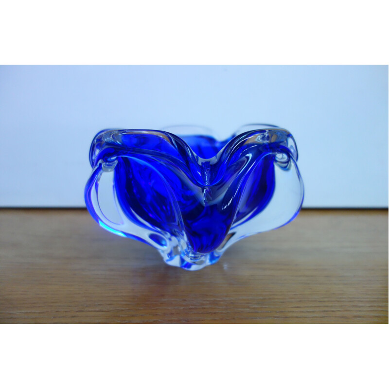 Vintage Blue glass bowl by Josef Hospodka 1960s