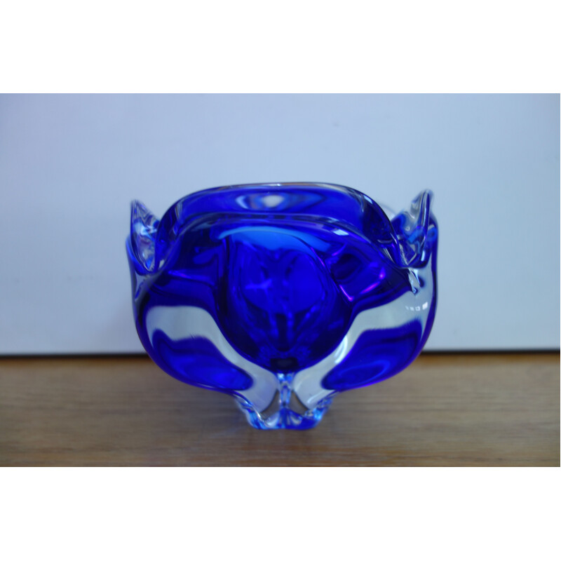 Vintage Blue glass bowl by Josef Hospodka 1960s